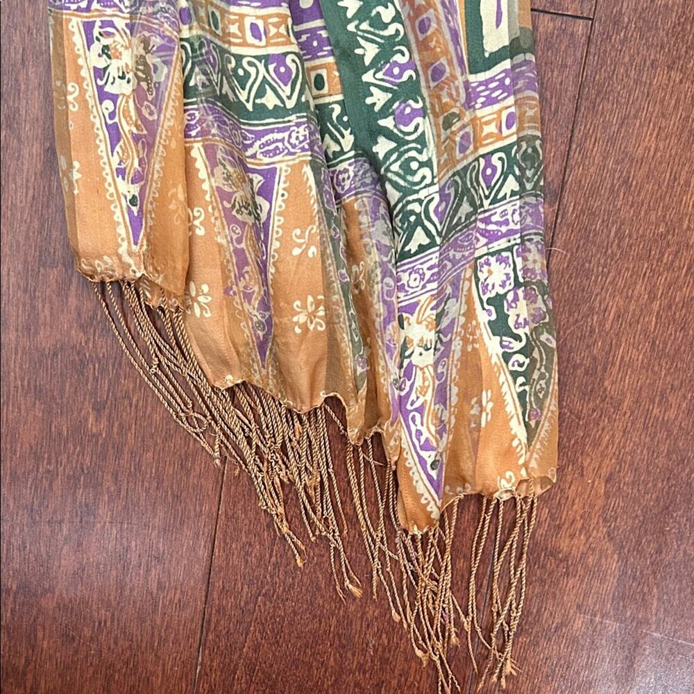 Oversized Bohemian Multicolor Patterned Silky Scarf - Picture 14 of 15